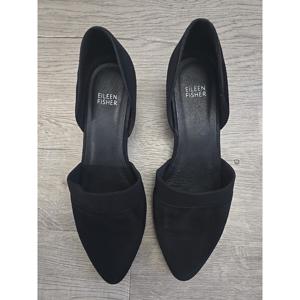 Eileen Fisher Hilly Wedge D'orsay Pump Women's Black Suede Slip-On Heels Sz 9.5 - Picture 2 of 5